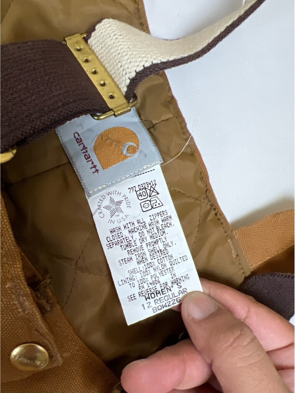 VTG Carhartt Women 12 Regular Overalls Brown Quilted Lined Duck Workwear Pants - Picture 3 of 12